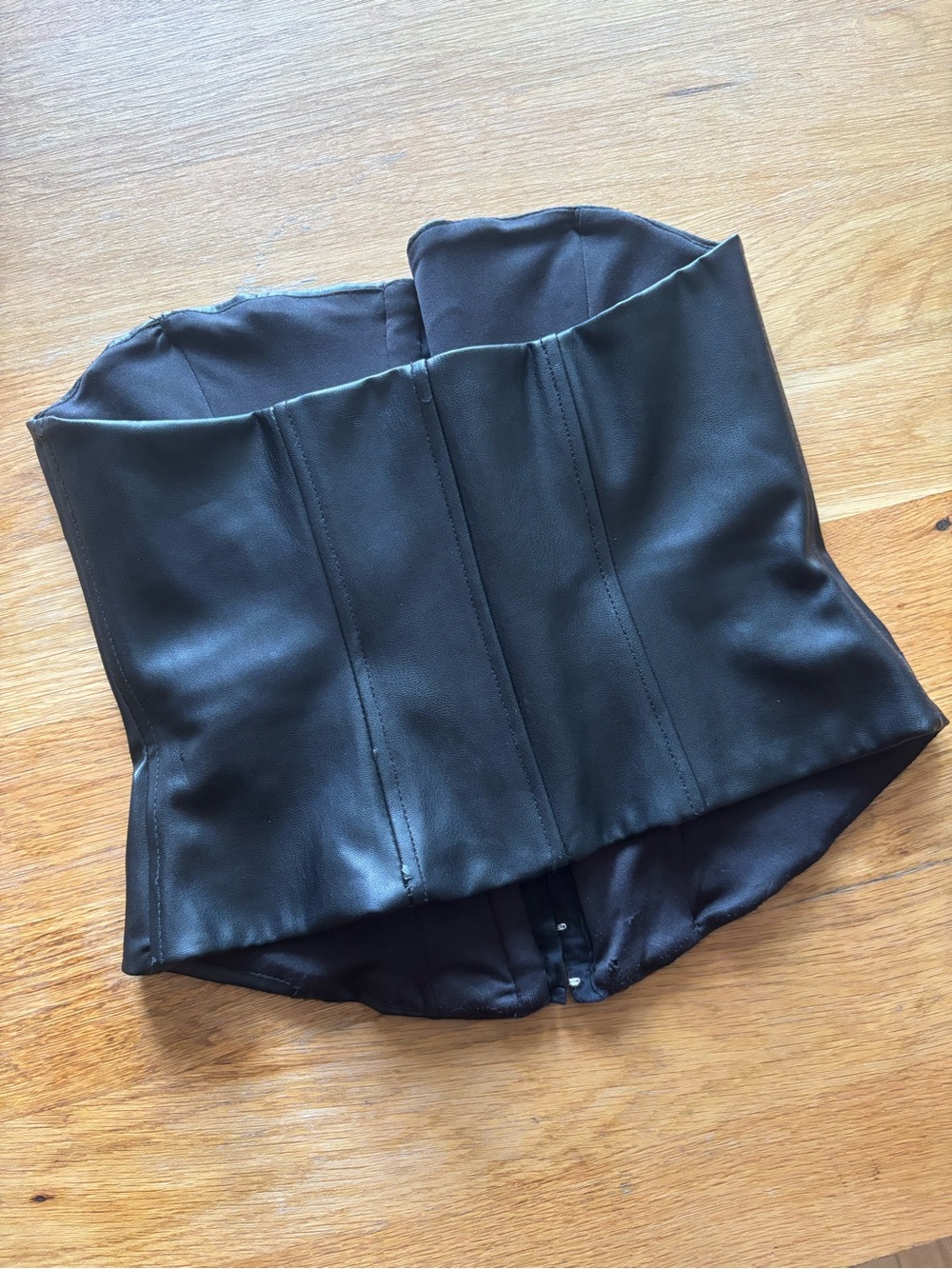 Zara Black Faux Leather Corset Top - Women's Strapless Bustier - Picture 2 of 4